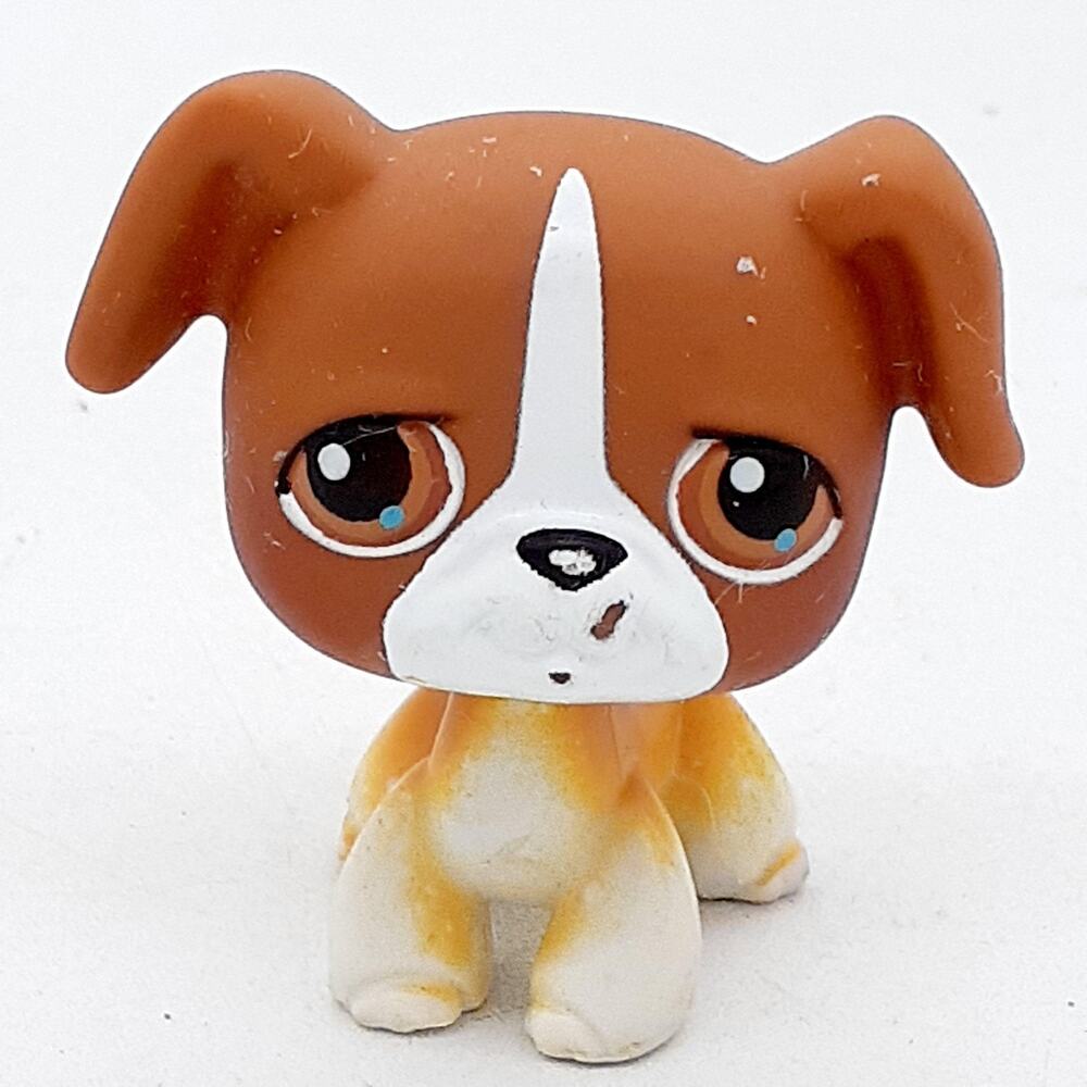 Hasbro Littlest Pet Shop LPS Boxer Dog Puppy Figure Brown White 2008 G2 Magnet